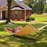 ECOTOUGE Double Hammock with Stand Included, 13FT Heavy Duty Hammock Stand with Detachable Pillow and Portable Carrying Case, Hammock Chair with Stand for Outdoors Indoors, 450 Pound Capacity