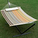 Gafete Waterproof 2 Person Hammock with Stand Included Heavy Duty Textilene Double Hammock with Pillow for Backyard Patio Outdoor, Max 475lbs Capacity, Quick Dry (Coffee)