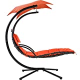 Hammock Chair Lounge Chair w/Built-in Pillow and Removable Patio Swing Lounge Chair Canopy Hammock Arc Stand Air Porch Stand for Outdoor Indoor Patio Pool (Orange)