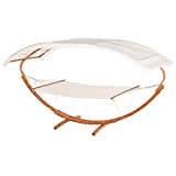 Outsunny 13' Wooden Arc Hammock with Canopy, Outdoor Hammock, Single Bed with Modern Curved Stand for Patio Backyard, Comfortable Polyester Fabic and Steel, White
