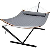 SUPERJARE Hammock with Stand, 2 Person Heavy Duty Hammock Frame, Detachable Pillow & Strong Curved-Bar & Portable Carrying Bag, Perfect for Outdoor & Indoor - Gray