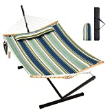 Homgava Two Person Hammock with Stand Heavy Duty, Outdoor Patio Hammock with Portable Steel Stand, Large Double Hammocks,480lbs Capacity. (Grey Stripes)