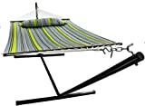 Sorbus® Hammock with Stand & Spreader Bars and Detachable Pillow, Heavy Duty, 450 Pound Capacity, Accommodates 2 People, Perfect for Indoor/Outdoor Patio, Deck, Yard (Hammock with Stand, Green/Blue)