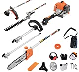 PROYAMA 26cc 5 in 1 Trimming Tools, Multi Functional Sets Gas Hedge Trimmer, String Trimmer, Brush Cutter, Pole Chainsaw Pruner with Extension Pole