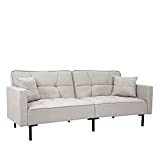 Casa Andrea Milano LLC Modern Plush Tufted Linen Fabric Splitback Living Room Sleeper Futon, Small, Grey