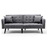 GYUTEI Convertible Sectional Sofa Folding Futon Sofa Modern Linen Fabric Couch 2 to 3 Seat Sofa Sectional with Reversible Chaise for Small Living Room,Apartment and Small Space(Dark Grey)