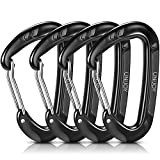Unijoy Carabiner Clips, 4 Pack, 12KN Heavy Duty Wiregate Carabiners for Camping Hiking Hammock etc, Small Aluminium Caribeaners for Backpack and Dog Leash, Black
