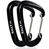 Rallt Carabiner Clips - 12kN Aluminum Heavy Duty Carabeaner Hooks with Wiregate, 2697 LB Rating for Hammocks, Camping, Hiking, Dog Leash, Keychain & Utility (Black, 2-Pack)