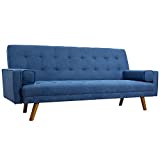 YESHOMY, Upholstered Modern Convertible Couch Sofa with Soft Pillow, Comfortable Futon Sofa Bed Suitable for Bedroom, Apartment, Dormitory Retro Style, Blue
