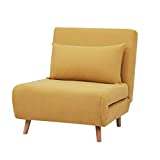 GIA Tri-Fold Convertible Polyester Sofa Bed Chair with Removable Pillow and Legs, Yellow