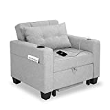 DURASPACE Futon Chair Bed Sleeper Convertible Chair 3-in-1 Pull Out Sleeper Chair Beds with USB Ports, Pillows, Arms, Cup Holder (Gray)