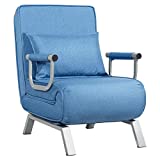 Giantex Convertible Sofa Bed Sleeper Chair, 5 Position Adjustable Backrest, Folding Arm Chair Sleeper w/Pillow, Upholstered Seat, Leisure Chaise Lounge Couch for Home Office (Blue)