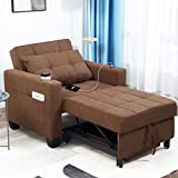 DURASPACE 39 Inch Sleeper Chair 3-in-1 Convertible Chair Bed Pull Out Sleeper Chair Beds Adjustable Single Armchair Sofa Bed with USB Ports, Side Pocket, Cup Holder for Small Space (Chestnut Brown)