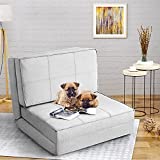 oneinmil Futon Furniture Sleeper Sofa Folding Memory Foam Bed Floor Couch Guest Chaise Lounge Convertible Upholstered Chair (Grey)