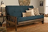 Tucson Rustic Walnut Frame and Mattress Set with Choice to add Drawers, 8 Inch Innerspring Futon Sofa Bed Full Size Wood (Blue Matt and Frame (No Drawers))