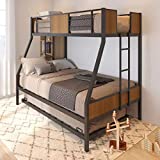 Olela Twin Over Full Metal Bunk Beds with Trundle Bed ,Heavy Duty Metal Bed Frame with Safety Rail 2 Side Ladders for Boys Girls Adults,No Box Spring Needed (Black Frame)