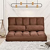 Double Chaise Lounge Sofa Chair Floor Couch with Two Pillows (Brown)