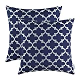 CaliTime Pack of 2 Soft Throw Pillow Covers Cases for Couch Sofa Home Decoration Modern Quatrefoil Trellis Geometric 18 X 18 Inches Navy Blue