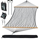 SUNCREAT Double Outdoor Hammock, Polyester Rope Hammock with Strong Spreader bar, Gray