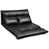 Giantex Convertible Sofa Bed, Floor Couch with 2 Pillows, PU Leather Loveseat Recliner, Folding Lazy Sleeper Sofa, 5 Position, Video Gaming Sofa Mattress for Reading Living Room Bedroom