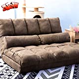 DANGRUUT Thicken Floor Double Chaise, Folding Lounge Sofa/Couch Bed, Floor Gaming Chairs, Adjustable Fabric Lazy Sofa Softly Cushioned with Two Pillows for Living Room and Bedroom (Brown)