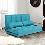 Giantex Adjustable Floor Sofa, Foldable Lazy Sofa Sleeper Bed 6-Position Adjustable, Suede Cloth Cover, Floor Gaming Sofa Couch with 2 Pillows for Bedroom/Living Room/Balcony (Blue)