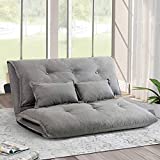 JERRY & MAGGIE - Sofa Bed Floor Cute Futons Sets with 2 Pillows Comfortable Adjustable Sofa TV Floor Gaming Couch Lazy Sofa Folding Sleeping Laying Entertainment | Deep Grey