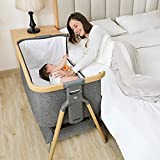 AMKE Baby Bassinets,Bedside Sleeper for Baby,Quick Assemble Baby Crib with Storage Basket,Portable Bassinets for Safe Co-Sleeping, Adjustable Baby Bed for Infant Newborn(Wood Grain)