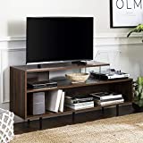 Walker Edison Asymmetrical Wood and Glass Universal TV Stand with Open Shelves Cabinet Doors Storage for TV's up to 64' Flat Screen Living Room Storage Entertainment Center, 60 Inch, Dark Walnut