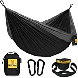 Wise Owl Outfitters Hammock for Camping Single & Double Hammocks Gear for The Outdoors Backpacking Survival or Travel - Portable Lightweight Parachute Nylon SO Black & Grey