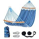 SUNCREAT Hammocks Double Hammock with Curved Spreader Bar, Outdoor Portable Hammock with Carrying Bag & Tree Straps for Bedroom, Patio, Backyard, Balcony, Max 450lbs Capacity, Blue