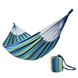 ONCLOUD Extra Long and Wide Double Hammock for Travel Camping Backyard, Porch, Outdoor or Indoor Use, Carrying Pouch Included (Blue/Green Stripes)