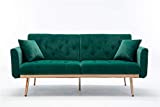63' Accent Sofa, Mid Century Modern Velvet Fabric Couch， Convertible Futon Sofa Bed ，Recliner Couch Accent Sofa Loveseat Sofa with Gold Metal Feet (Green)