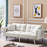 Olela Sleeper Sofa Bed Modern Tuft Futon Couch Convertible Loveseat Sleeper Reclining Sofa Bed Twin Size with Arms and 2 Pillows for Living Room, Cream