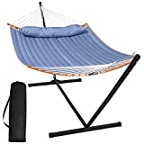 SUNCREAT Hammocks Portable Hammock with Stand, 2 Person Hammock with Strong Spreader Bar, 450lbs Capacity, Blue