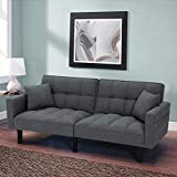 HOMHUM Convertible Sleeper Sofa Bed Modern Linen Fabric Couch Bed Futon Sofa Bed with 2 Pillows for Living Room, Apartment, Guest Room, Classic Grey