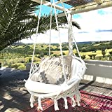 Sonyabecca Hammock Chair Macrame Swing 265 Pound Capacity Handmade Knitted Hanging Swing Chair for Indoor/Outdoor Home Patio Deck Yard Garden Reading Leisure Lounging (Not Included Cushion or Pillow)