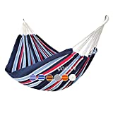 GOCAN Brazilian Double Hammock 2 Person Extra Large 220x160cm Total Length 330cm Load 500lb Canvas Cotton Hammock for Patio Porch Garden Backyard Lounging Outdoor and Indoor(Dark Blue)