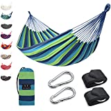 Gold Armour Hammock, Brazilian Style Hammock with Tree Straps for Hanging Durable Hammock, Portable Single Double Hammock for Camping Outdoor Indoor Patio Backyard (Blue & Green Stripe)