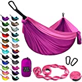 Gold Armour Camping Hammock - XL Double Hammock Portable Hammock Camping Accessories Gear for Outdoor Indoor with Tree Straps, USA Based Brand (Fuchsia and Pink)