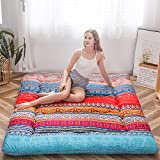 Bohemian Retro Floor Mattress Vintage Floral Japanese Futon Mattress Roll Up Tatami Floor Mat Foldable Bed Portable Camping Mattress Sleeping Pad Floor Lounger Couch Bed Twin Size