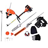 52cc 5 in 1 Brush Cutter Grass, Multi Functional Trimming Tools Gas Cutter Petrol Hedge Trimmer Chainsaw Brush Cutter Garden Tools Included Extension Pole