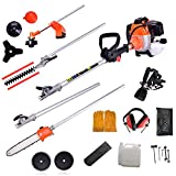 52cc 6 in 1 Gas Petrol Hedge Trimmer Brush Cutter Chainsaw Grass Pruner Multifunctional for Yard Garden Lawn Care