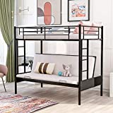 Twin Over Futon/Full Bunk Bed, Bed Frame with Sturdy Steel Frame, Convertible Metal Bunk Bed Couch and Bed with Guard Rail Ladder for Kids Adults Teens,Black