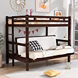 Twin Over Full Bunk Bed Wood Twin Over Futon Bunk Beds Converted Bunk beds for Kids Teens Adults, Espresso