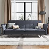 HONBAY Convertible Folding Futon Sofa Bed for Small Space, Sleeper Sofa Couch Bed with Adjustable Armrest and Tufted Cushions, Bluish Grey