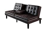 Thanos Memory Foam Faux Leather Pillowtop Futon with Cupholder, Dark Brown Faux Leather Colors Ideal for Small Living Spaces