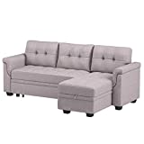 BOWERY HILL Light Gray Linen Reversible/Sectional Sleeper Sofa with Storage for Small Space