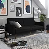 DHP Paxson Convertible Futon Couch Bed with Linen Upholstery and Wood Legs - Black