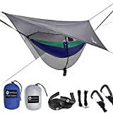 Easthills Outdoors Jungle Explorer 118' x 79' Double Camping Hammock with Separated Mosquito Bug Net and Waterproof Rainfly 2 Person Portable Ripstop Parachute Nylon Hammocks Navy Blue